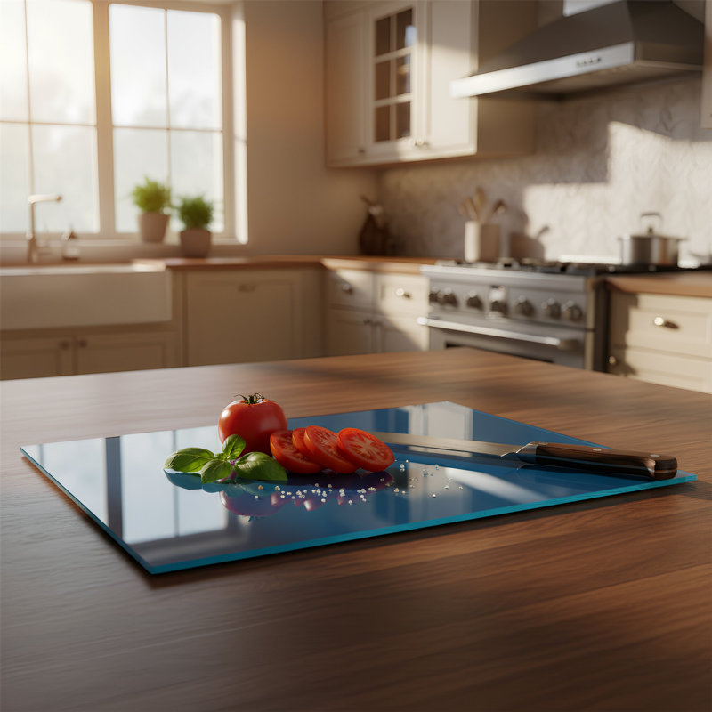 Harbour Housewares - Glass Chopping Board - 30cm x 20cm, Hague Blue