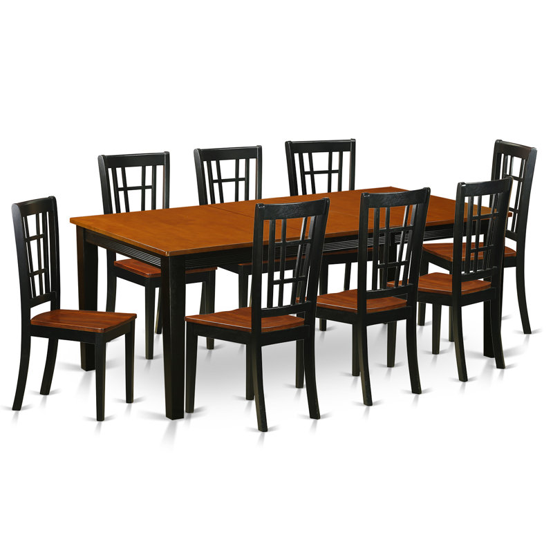 9 Piece Dining Room Table Set Includes a Rectangle Kitchen Table with Butterfly Leaf and 8 Dining Chairs, Black & Cherry