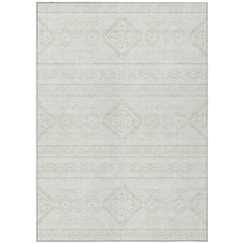 Tapis intérieur / extérieur lavable 8 pi x 10 pi ivoire et argenté Southwestern