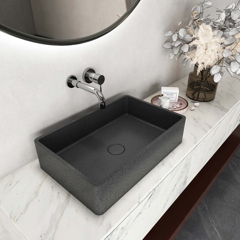 19.68'' Concrete Vessel Rectangular Modern With Patterns Bathroom Sink, Dark Gray