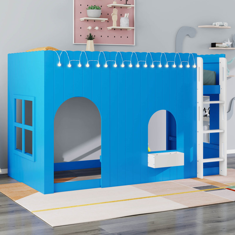 Lit mezzanine avec guirlande lumineuse à DEL, espace de jeu et de sommeil polyvalent, disponible en 2 tailles et finitions éclatantes