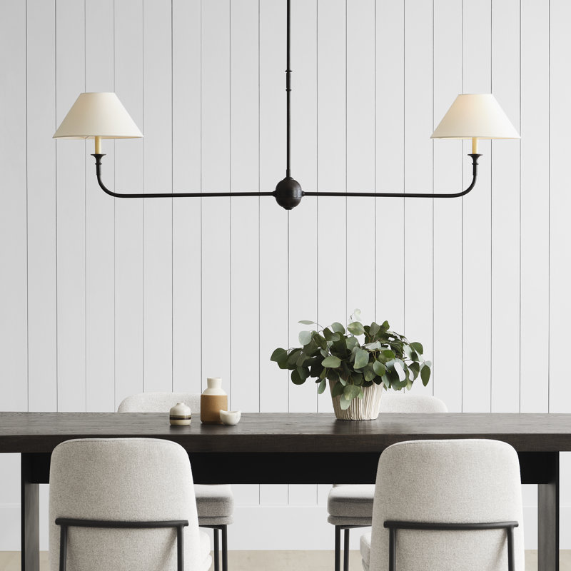 Thomas OBrien Piaf Large Two Light Linear Pendant, Aged Iron/Ebonized Oak