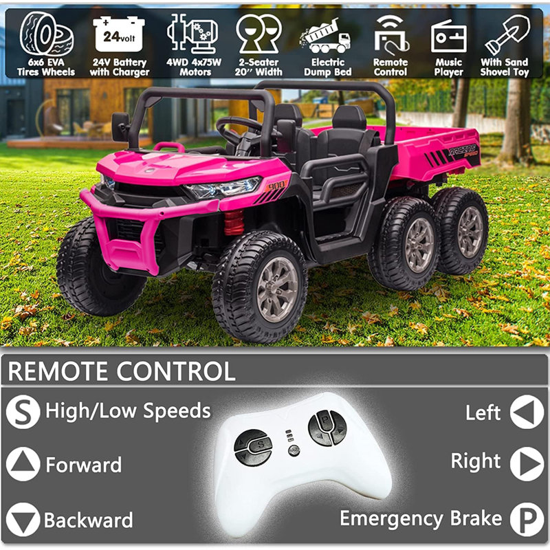 Pink 24V Kids Ride-On Truck with Remote Control and Electric Dump Bed