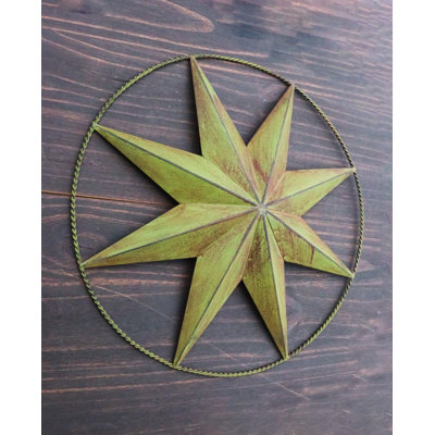 Green Large 18"D Metal Vintage Rustic Western 8 Pointed Star Circle Wall Décor