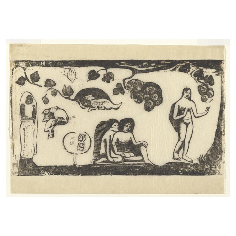 Femmes, animaux et feuillage - Paul Gauguin, H 32 po x l 40 po