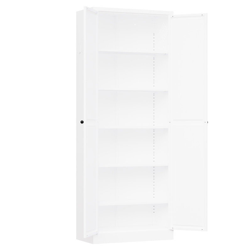 Garde-manger autoportant en métal blanc de 72 po avec tablettes réglables, idéal pour le rangement de la cuisine et de la salle de bain, assemblage rapide, armoire de rangement à portes magnétiques silencieuses personnalisables de 72 po