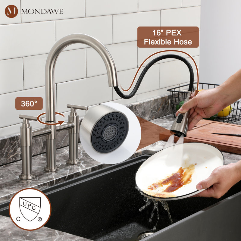 Mondawe Pull Down Kitchen Faucet, Brushed Nickel