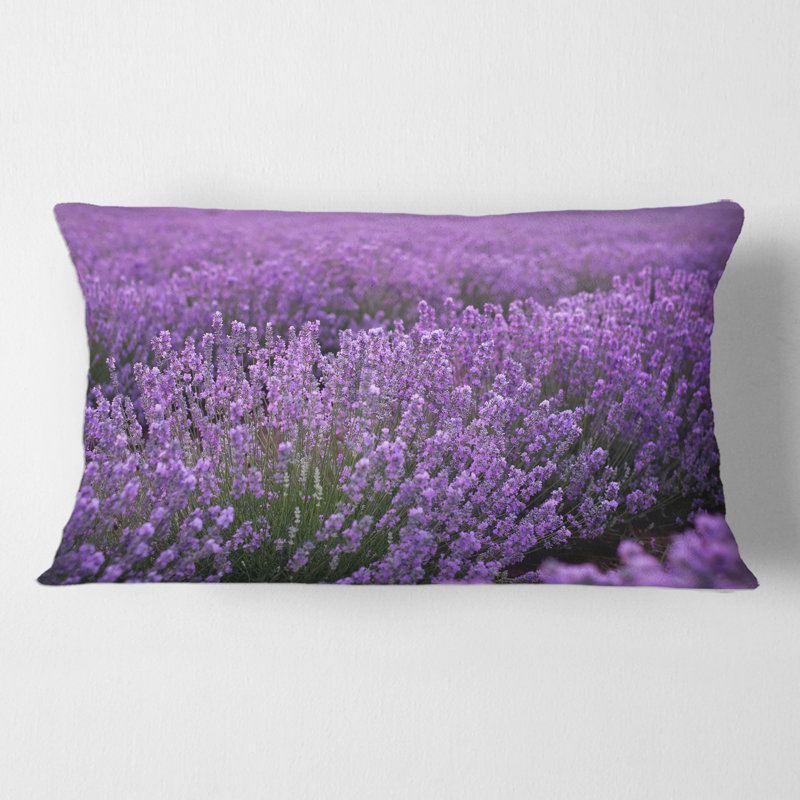 Rectangle, champ de lavande mauve en fleurs - Coussin décoratif imprimé maison de campagne