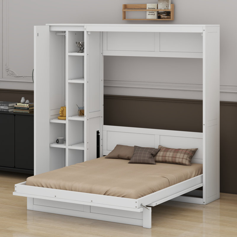 Lit escamotable mural avec tablettes Murphy, Lit double, Blanc