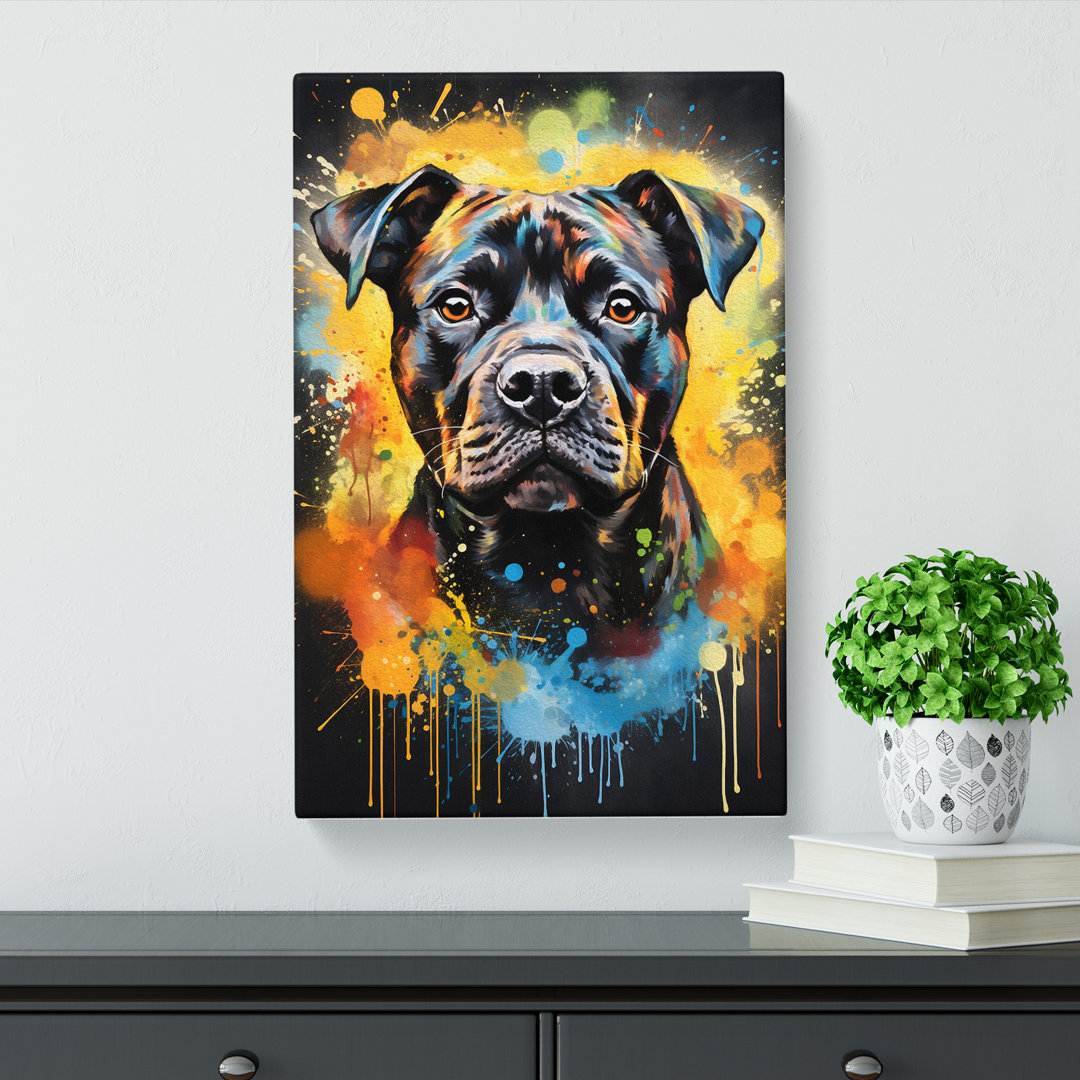 Staffordshire Bull Terrier Action - Wrapped Canvas