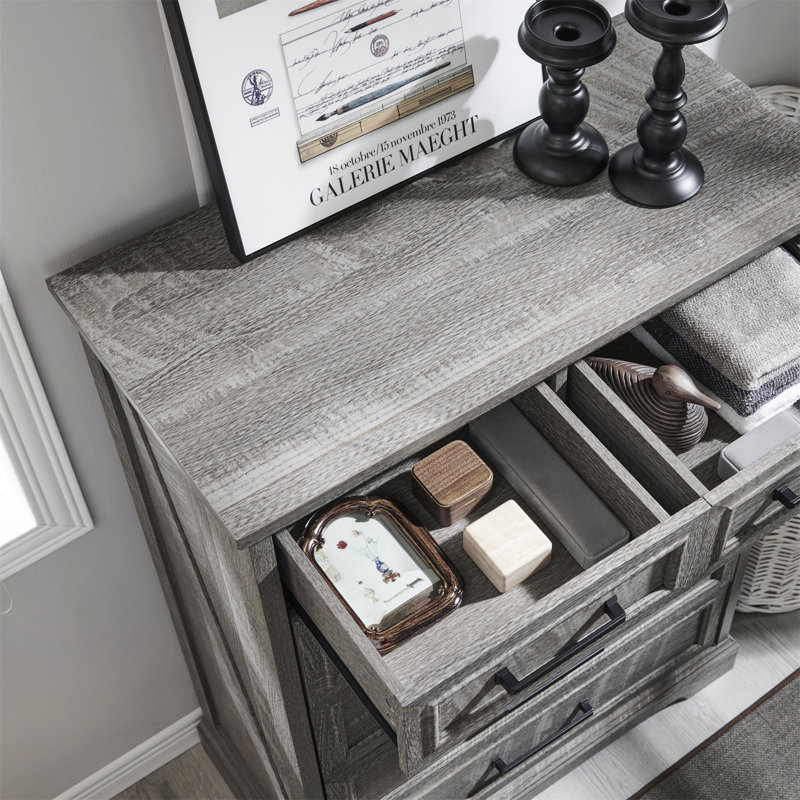 Deavion 44" Farmhouse 6 Drawer Dresser, Wide Chest of Drawers for Bedroom, Gray