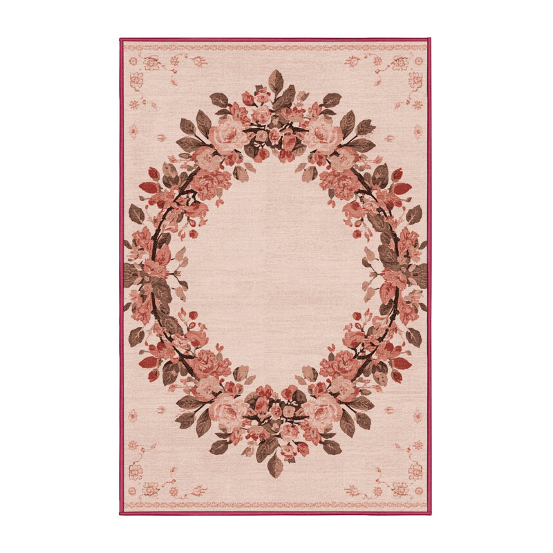 Tapis rose et rose moderne lavable à la machine Norridge, 5 x 7