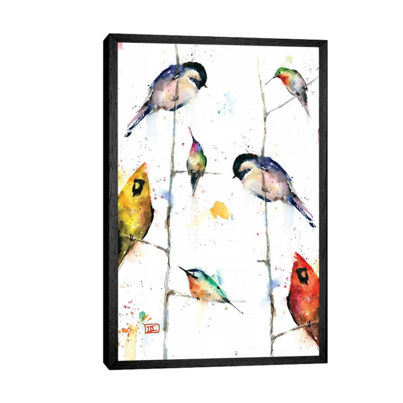 Birds On Branches by Dean Crouser - Floater Frame Painting on Canvas, 101.6 cm H x 66.04 cm W, Black