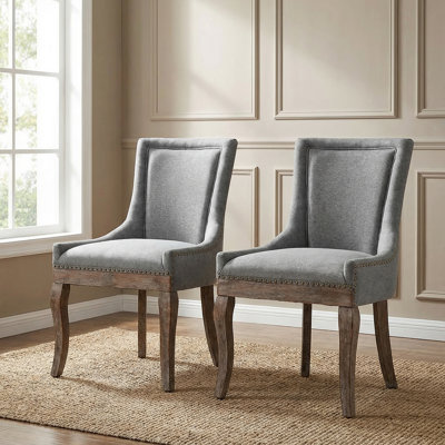 Chic Mid-Century Dining Chair Set(Set Of 2) - High Back Support, Solid Wood Frame, Bronze Accents