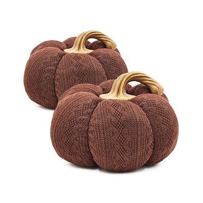 Set of 2 Dark Brown Fabric Pumpkin Ornaments, 8.3" Polyester Fall Decor