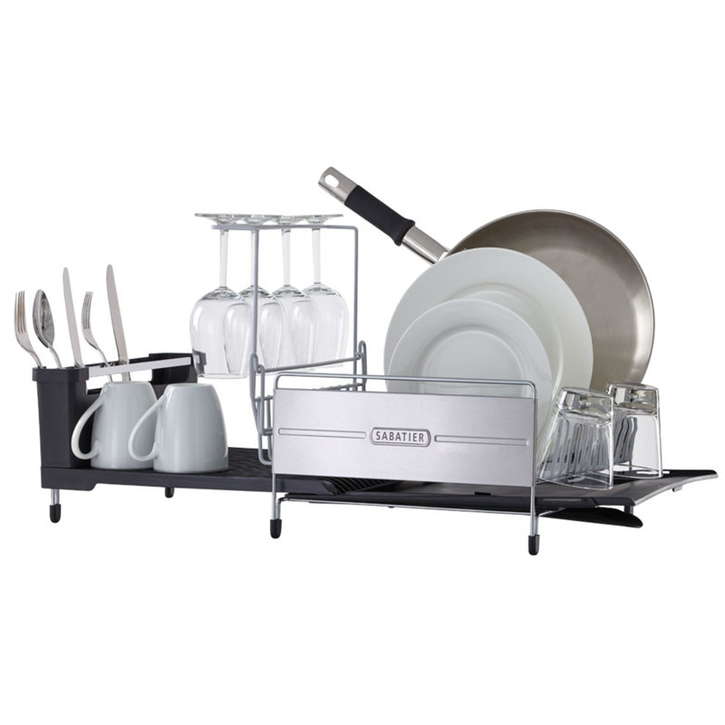 Sabatier Expandable Stainless Steel Dish Rack with Rust-Resistant Soft Coated Wires & Bi-Directional Spout
