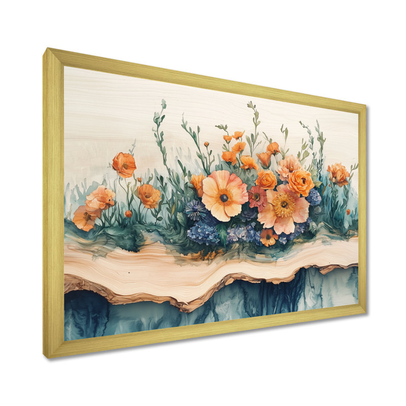 Connelly, bouquet de fleurs assorties sur une glissade en bois I - assortiment de bouquets d'art mural, H 30 po x l 40 po