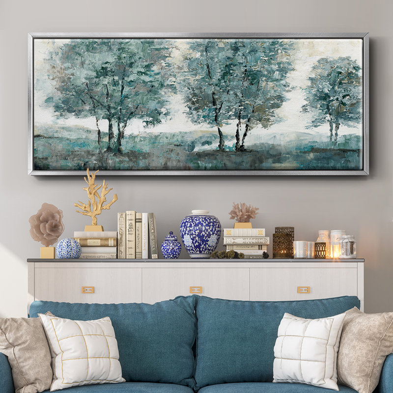 Teal Sentinel- Framed Canvas, 20" H x 50" W