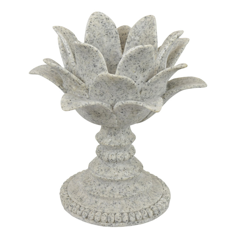 Porte-bougie de table, feuille de lotus sculpturale, gris moucheté, 10 po