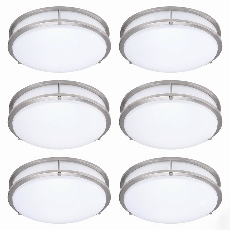  Paquet de 6, plafonnier encastré moderne à DEL à double anneau Dimphia de 16 po, blanc, 5CCT sélectionnable (2700K – 5000K), à intensité variable, plafonnier et mural, luminaire d'intérieur à profil bas