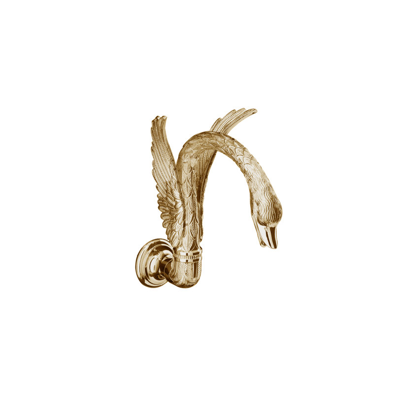 Swan Wall Mounted Bathroom Faucet, Antique Brass