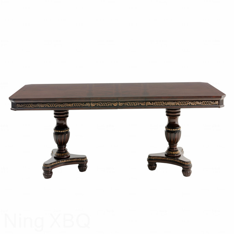 Royal Extendable Dining Table Cherry 2 Extension Leaves Double Pedestal Gold Tipping