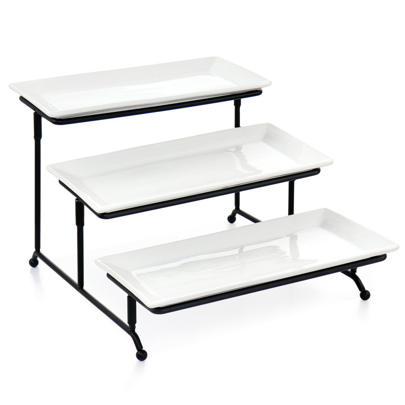 Ebern Designs 3 Tier Rectangular Plate Porcelain Serveware Set