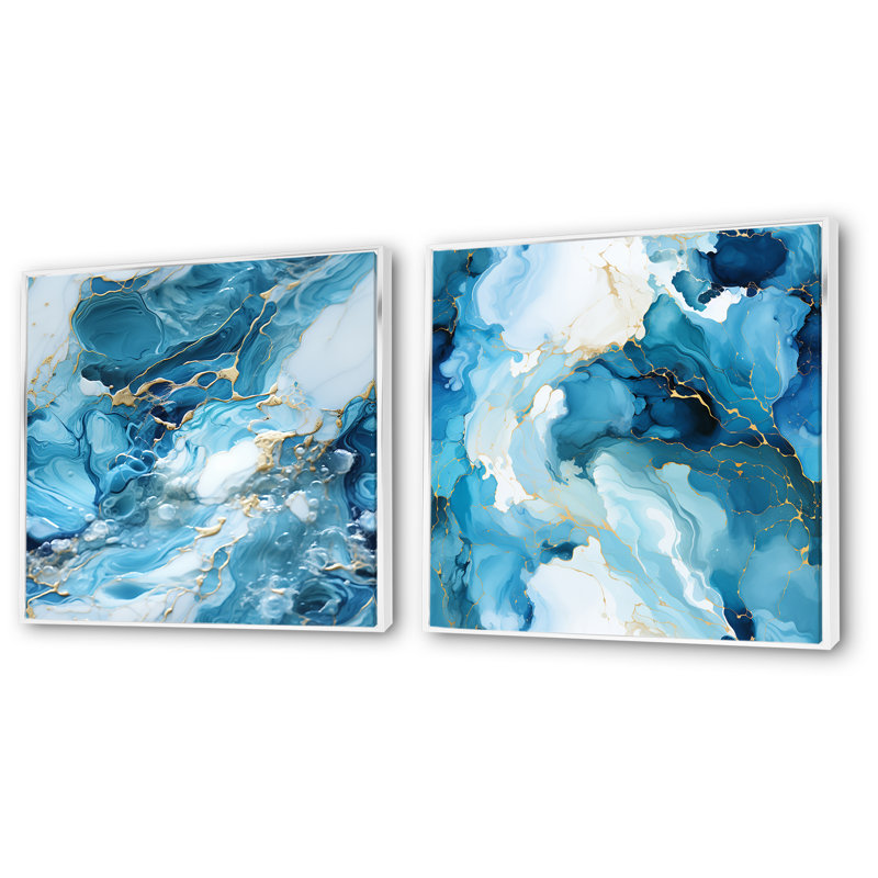Helen - ensemble de 2 impressions sur toile abstraites, Cadre blanc, H 36 po x l 73 po x P 1,5 po