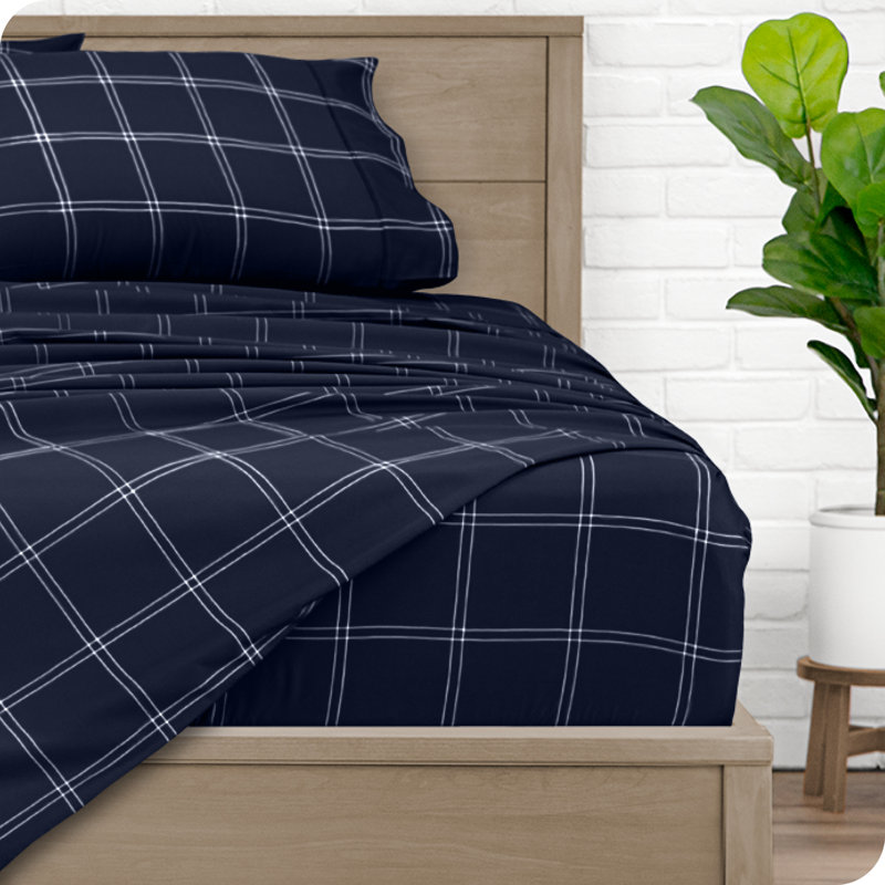 Split King Midnight Plaid Deep Pocket Microfiber Sheet Set
