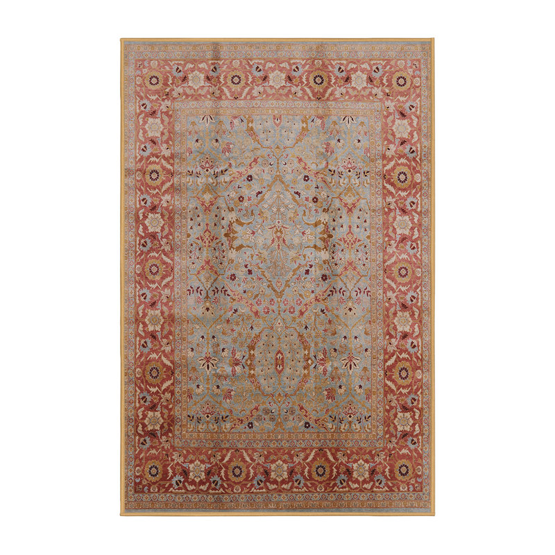 Tapis oriental rouge / bleu Kersam, Rectangle 4 pi x 6 pi