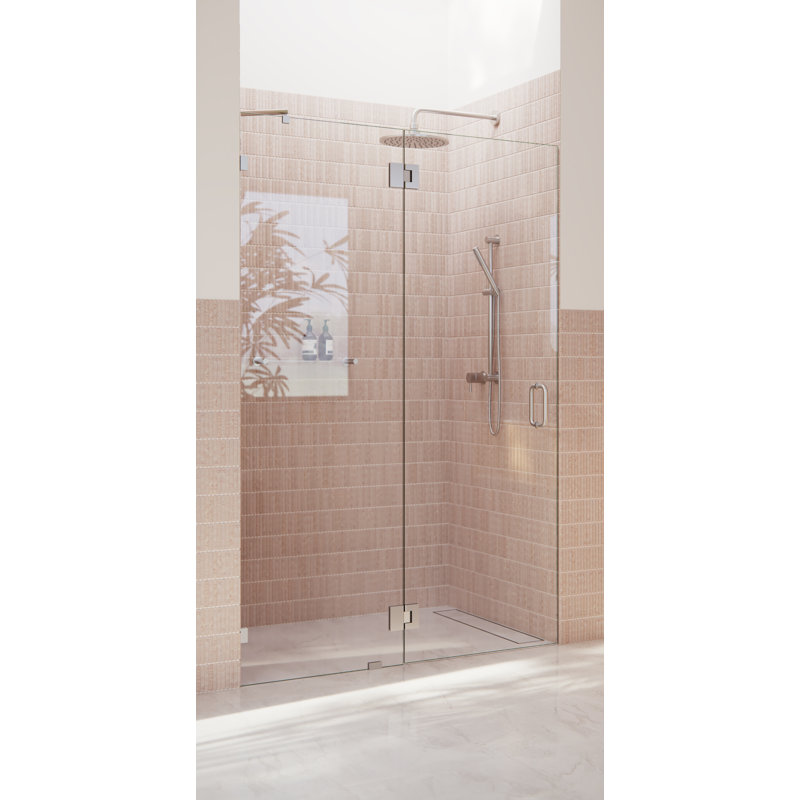 Halo 48.5 in. x 78 in. Frameless Glass Hinge Shower Door, Brushed Nickel