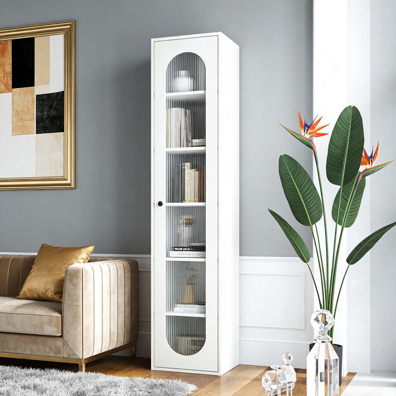 Tall Display Cabinet With 6 Shelves And 1 Glass Door