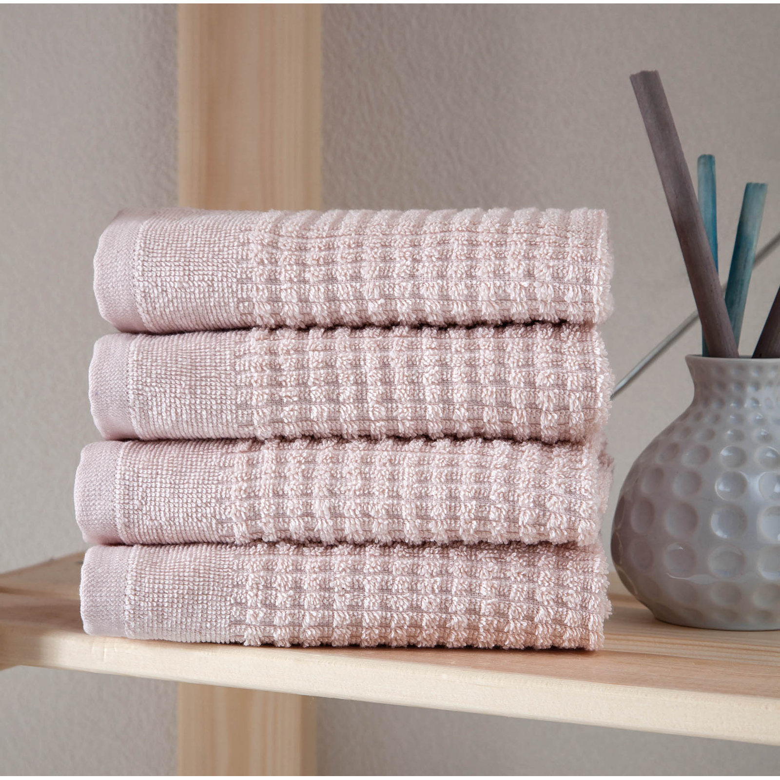 Earline 4-Piece Turkish Cotton Washcloth Set, Pink