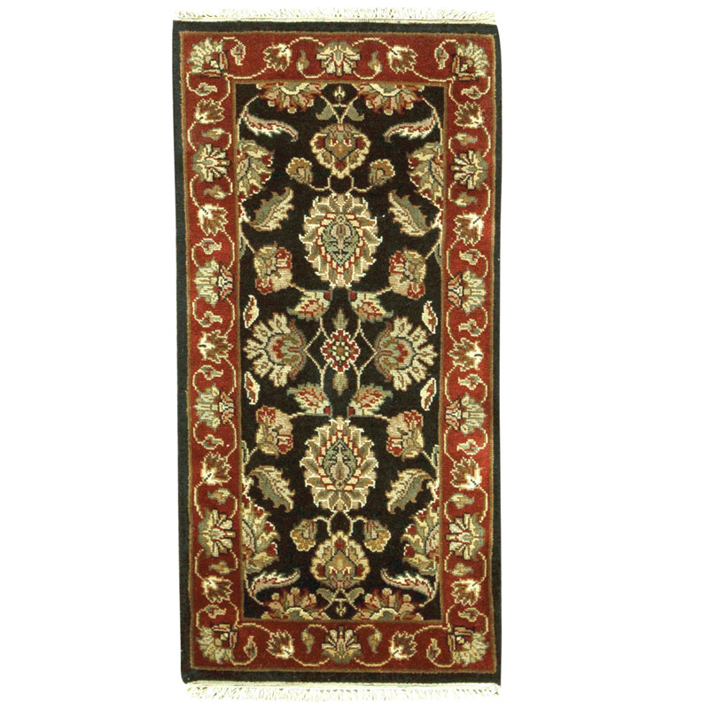 Hand Knotted Wool Area Rug in Black And Red