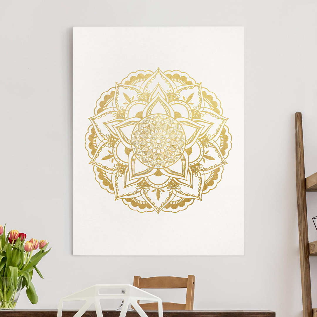 Leinwandbild Mandala Ornament in Weiß & Gold