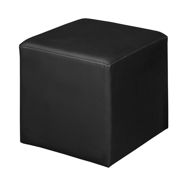 Jean Square Stool Ottoman, Black Faux Leather