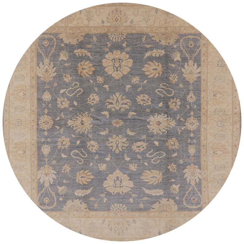 Tapis oriental brun / bleu Hrant, Rond 8 pi