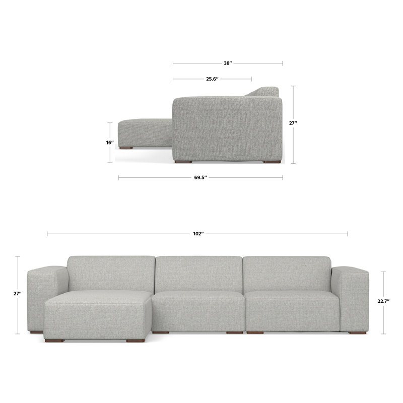 Rex 3 - Piece Modular Upholstered Chaise L-Sectional, Left Hand Facing