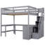 Lit mezzanine avec bureau intégré en forme de L et tablettes de rangement à trois niveaux, et escalier de rangement attaché-812990214