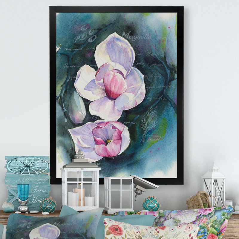 «Magnolia Pink and White Flowers», reproduction d'art sur toile, H 12 po x l 8 po x P 1 po, Toile avec cadre photo noir