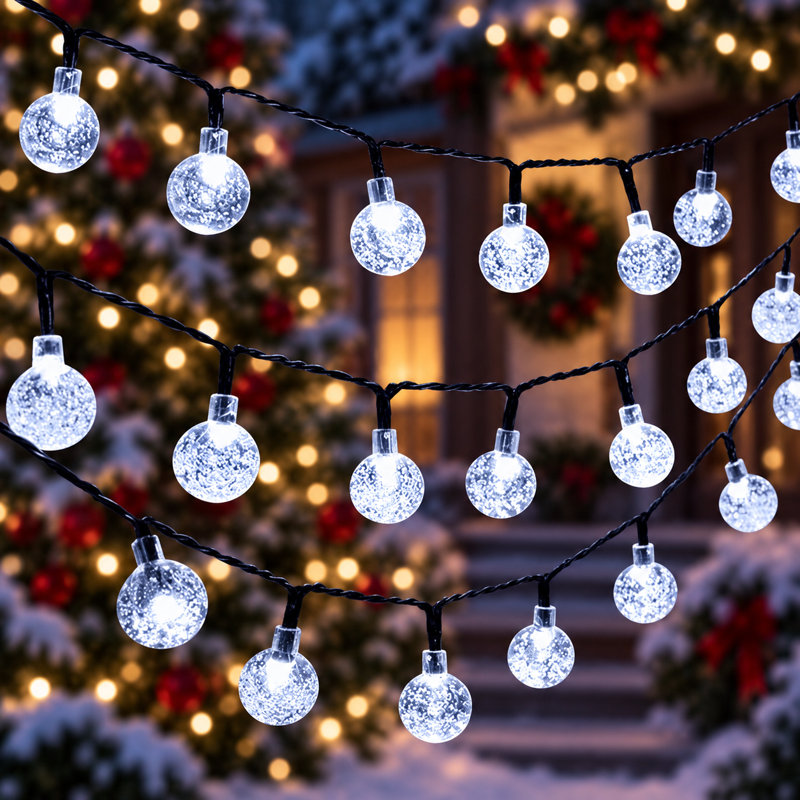 Cottone 256'' Outdoor Solar Powered Lights Decorations with 8 Modes 30-Bulb Globe Integrated LED String Lights for Christmas Decor