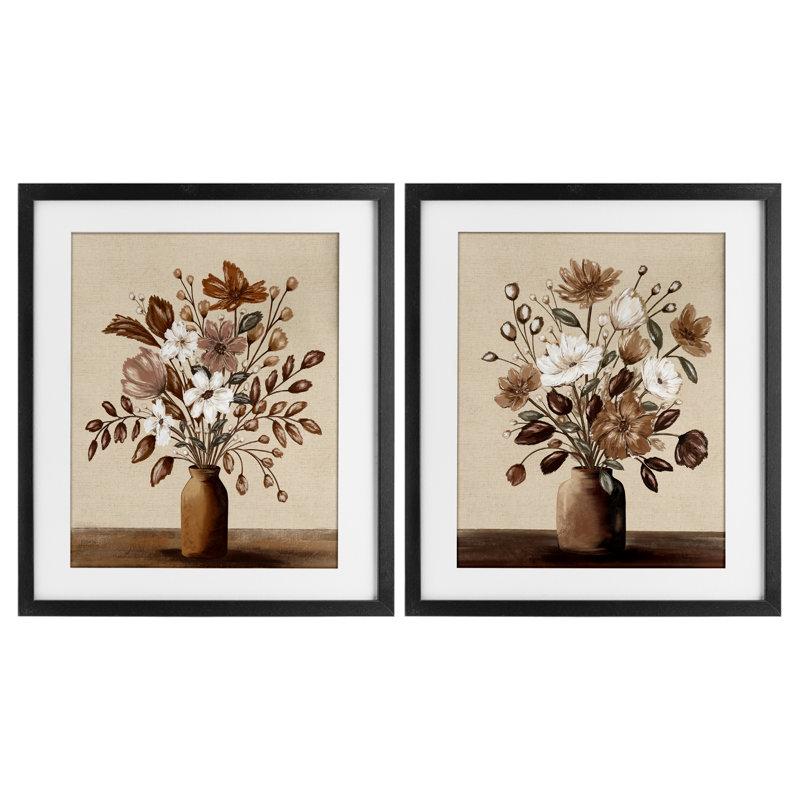 Ensemble de 2 vases Mocha Bouquet Vases, impression par Kristen Dalpiaz, Cadre noir minuit, H 16 po x l 13 po