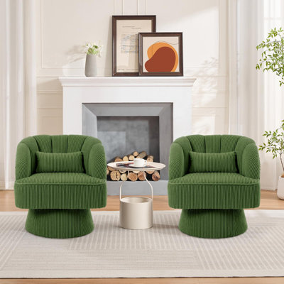Fauteuil demi-tonneau élégant pivotant en velours côtelé avec fauteuil à rayures