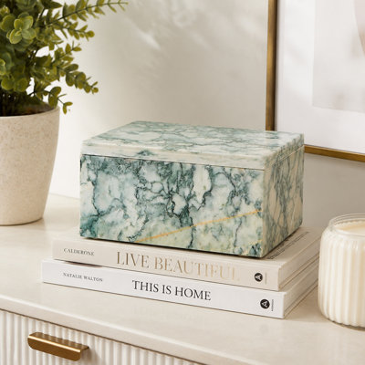 Natural Marble Storage Box with Lid, Rectangular Stone Organizer for Jewelry, Vanity, and Home Décor​