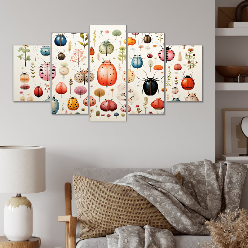 «Colorful Beetle Meadow - Insectes et insectes», art mural sur toile
