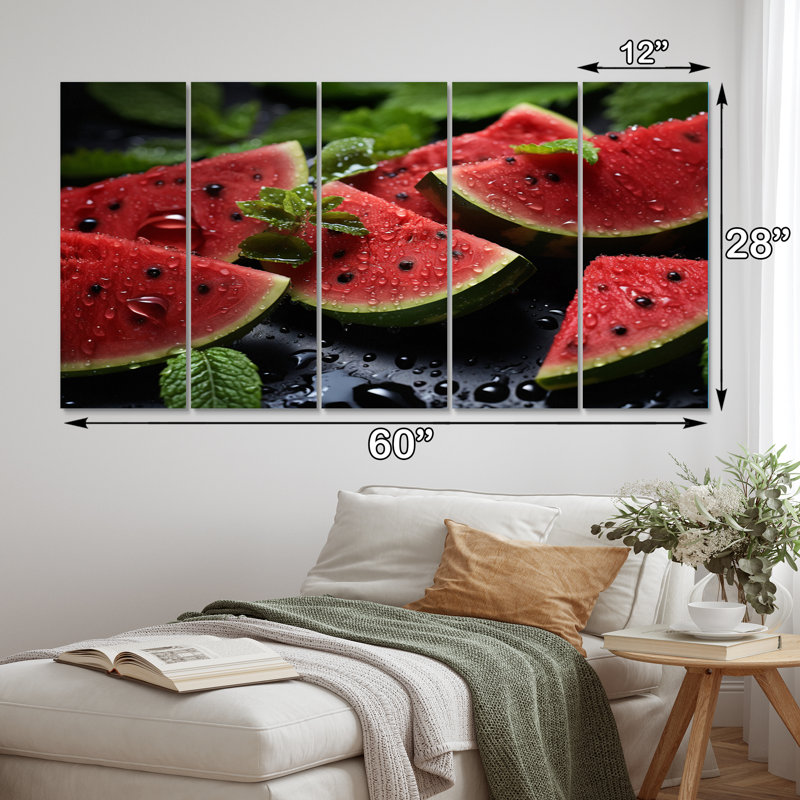 Bright Watermelon I - Décoration murale fruits - 5 panneaux égaux