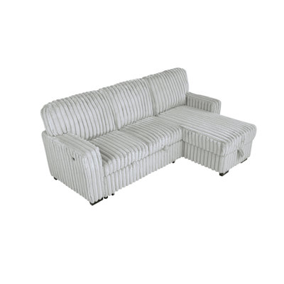 2 Piece Corduroy Sectional With Pull Out Sleeper Sofa Bed And Reversible Storage Chaise