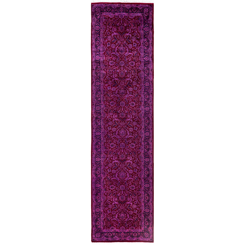 Overdyed Hand-Knotted Wool Modern-Contemporary Purple Runner 2' 7" x 10' 0"