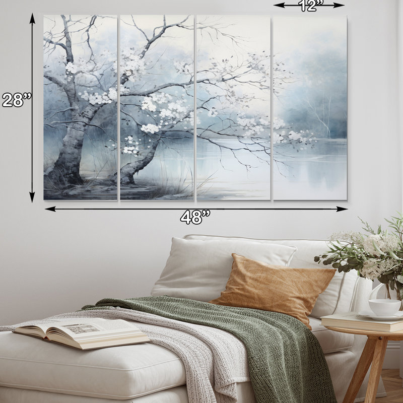 Arbre blanc gris sur fond blanc, 4 pièces