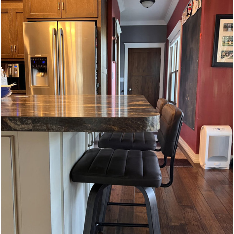 Brown Faux Leather Swivel Bar Stools with Low Back, Set of 2